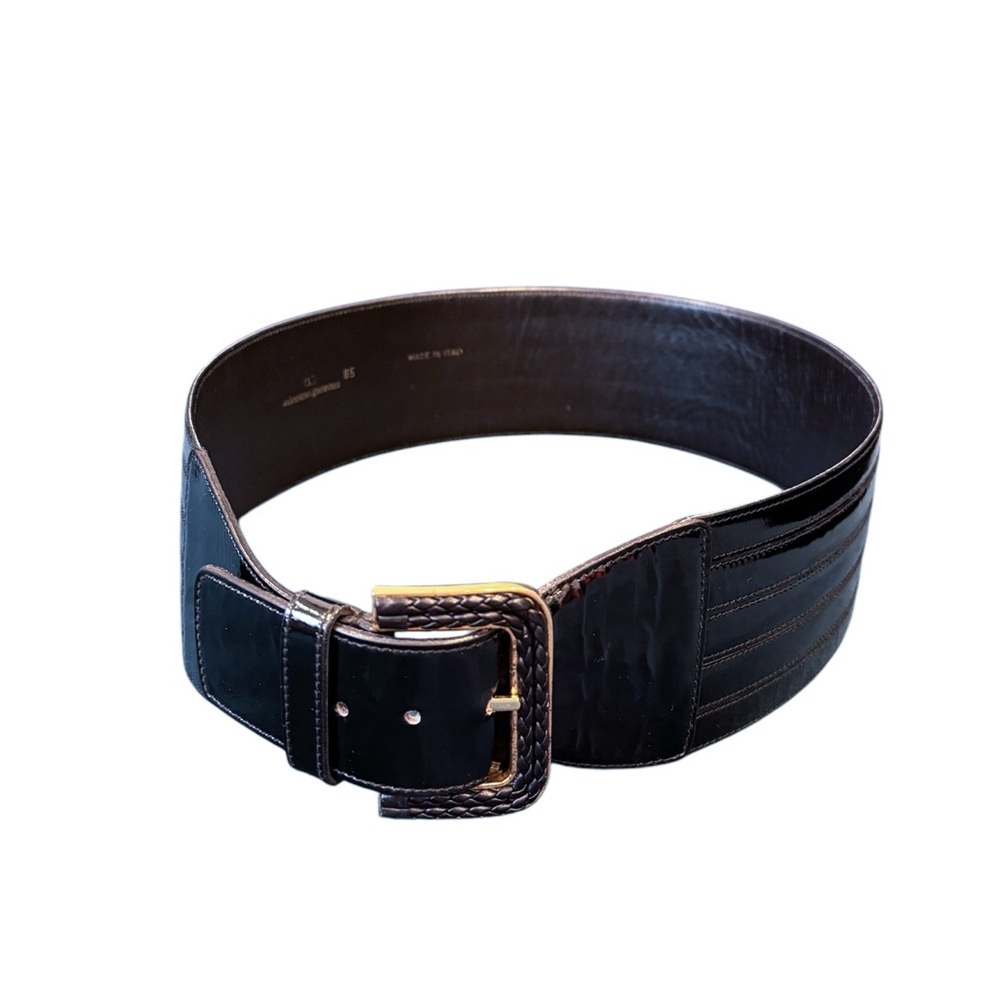 VALENTINO GARAVANI Belt 85CM  Black Patent‎ Leather Corset 1990 1980 ITALY